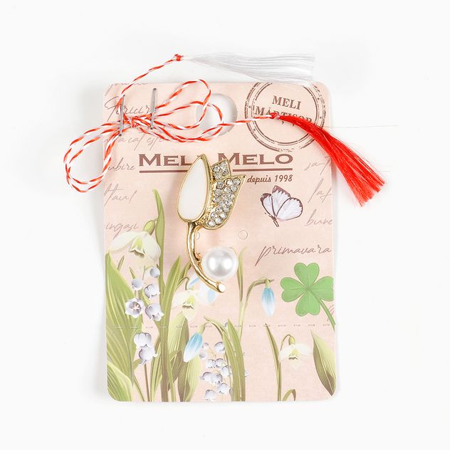 Brosa martisor lalea cu pietre albe