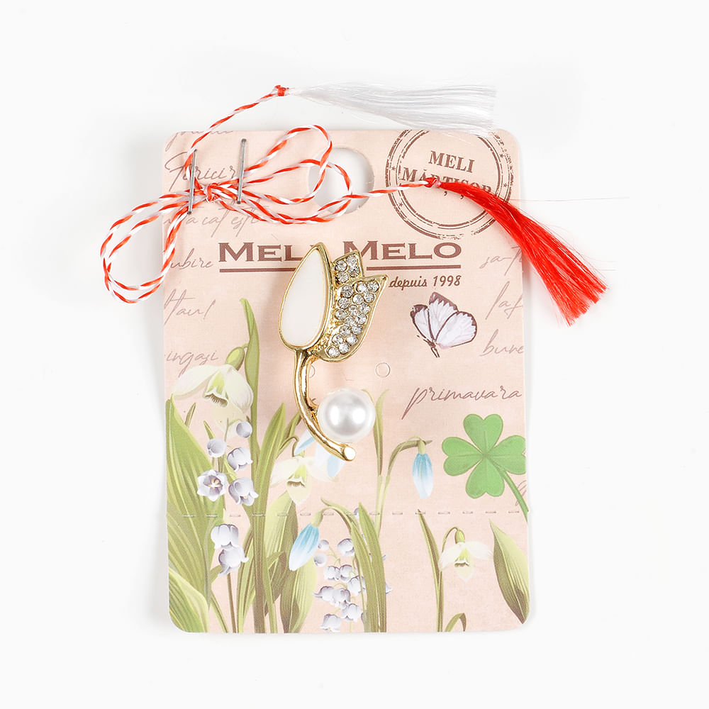 Brosa martisor lalea cu pietre albe - 1 | YEO