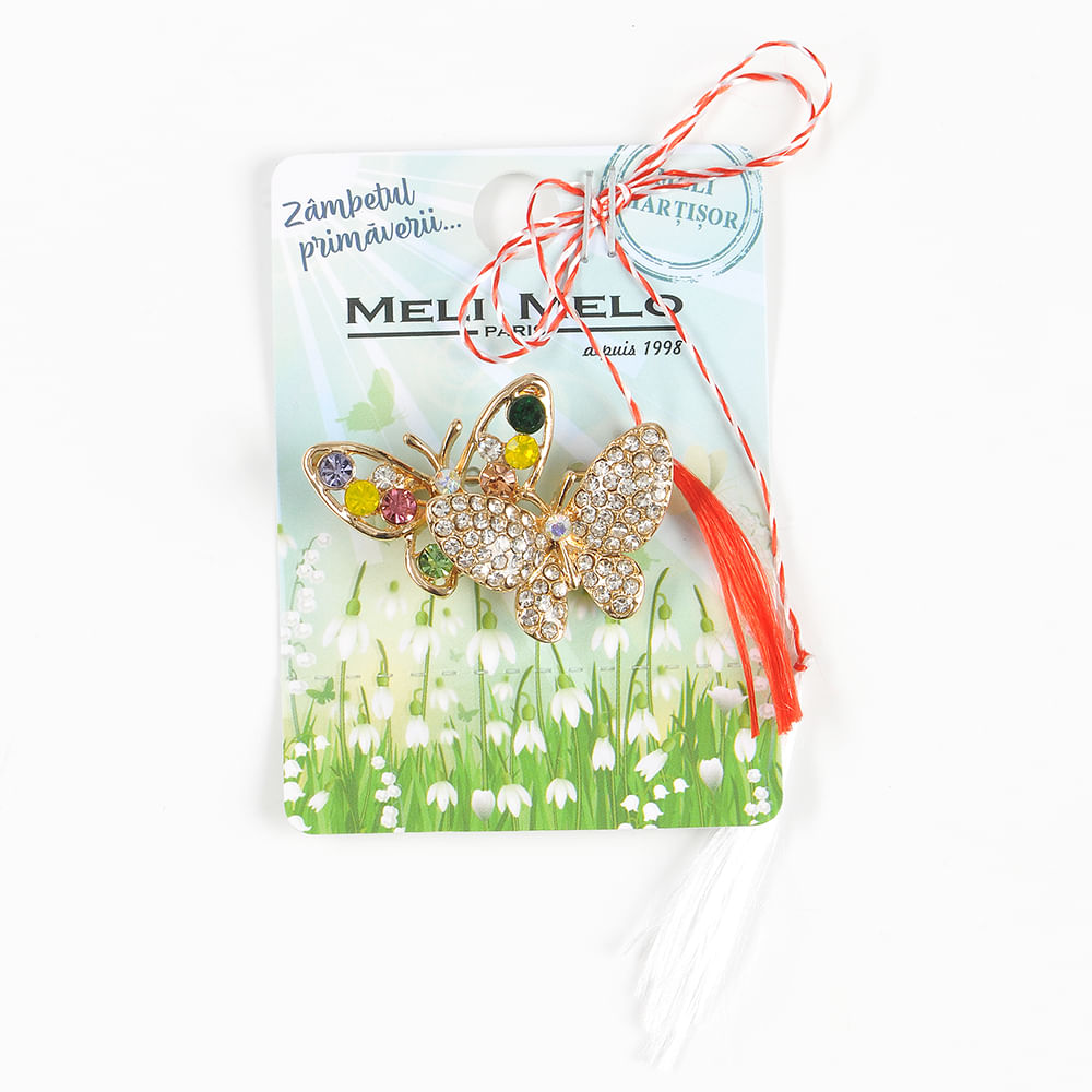 Brosa martisor eleganta doi fluturi cu pietre - 1 | YEO