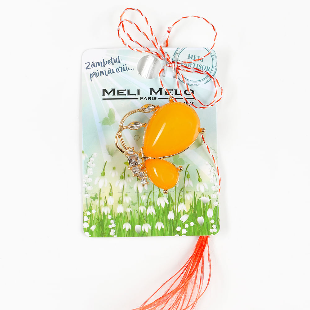 Brosa martisor fluture auriu cu aripi  galbene - 1 | YEO