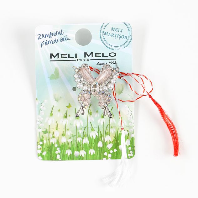 Brosa martisor fluture decorat cu pietre si perle