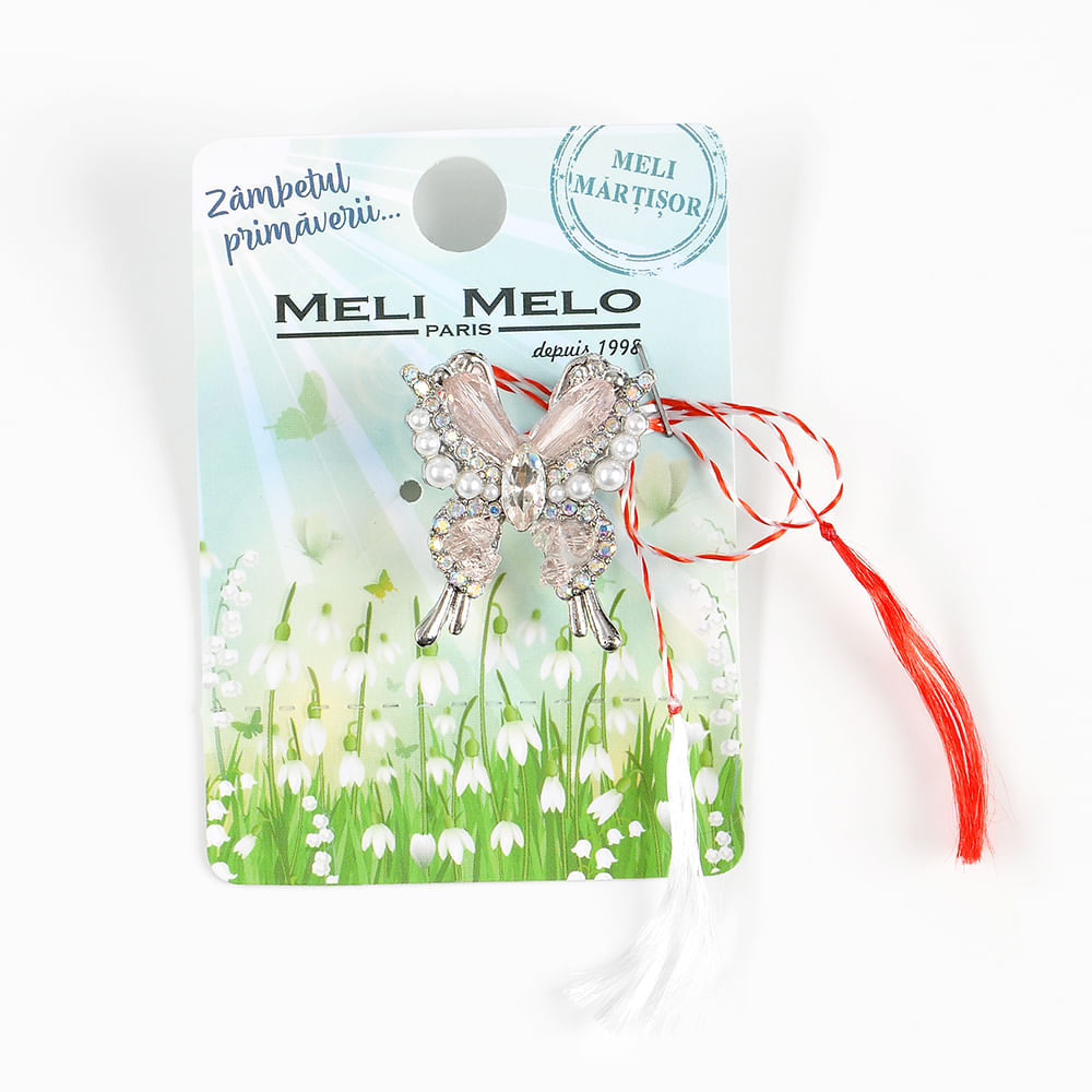 Brosa martisor fluture decorat cu pietre si perle - 1 | YEO