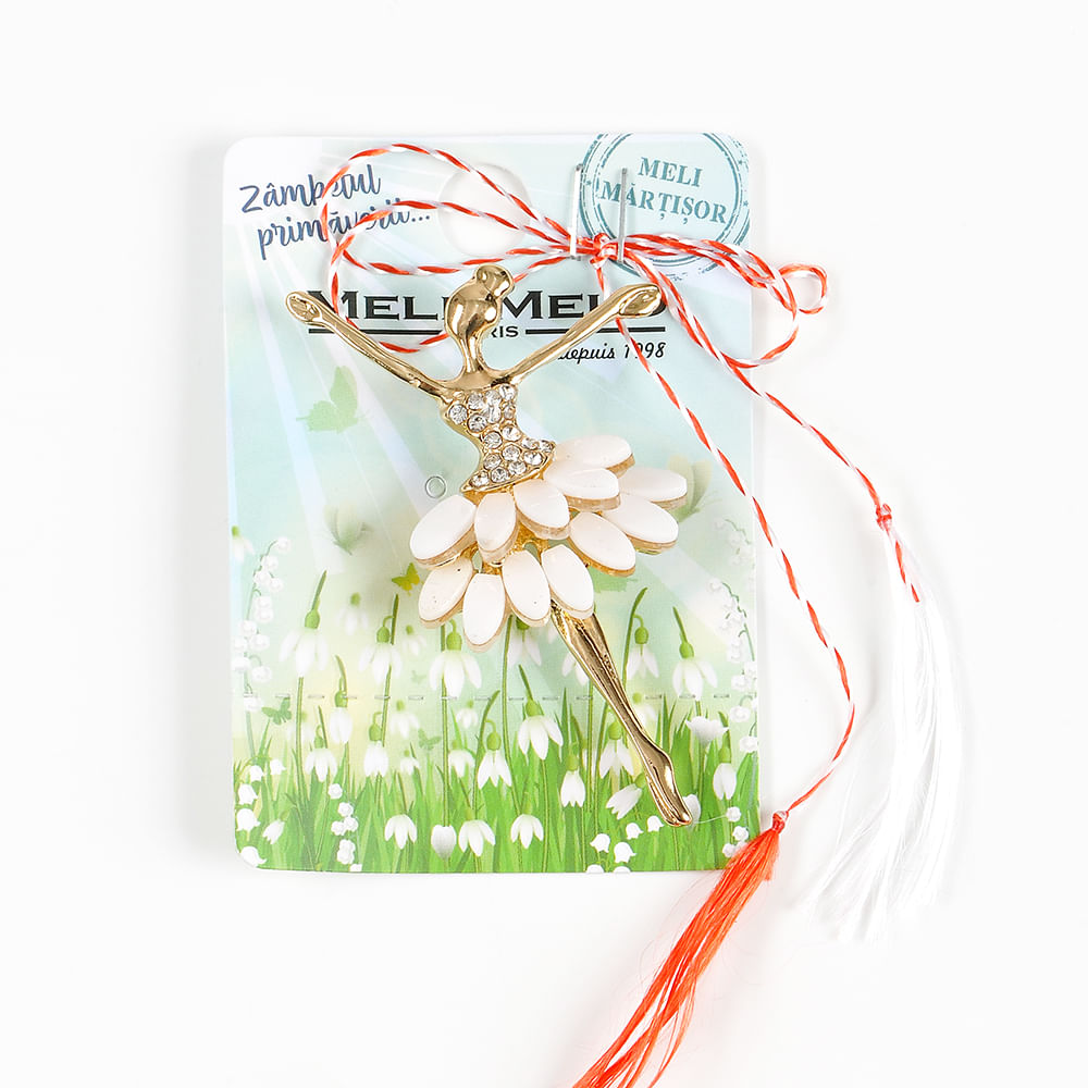 Brosa martisor balerina cu rochie alba - 1 | YEO