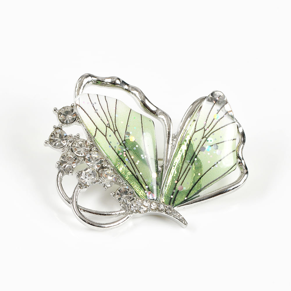 Brosa martisor fluture argintiu cu aripi verzi