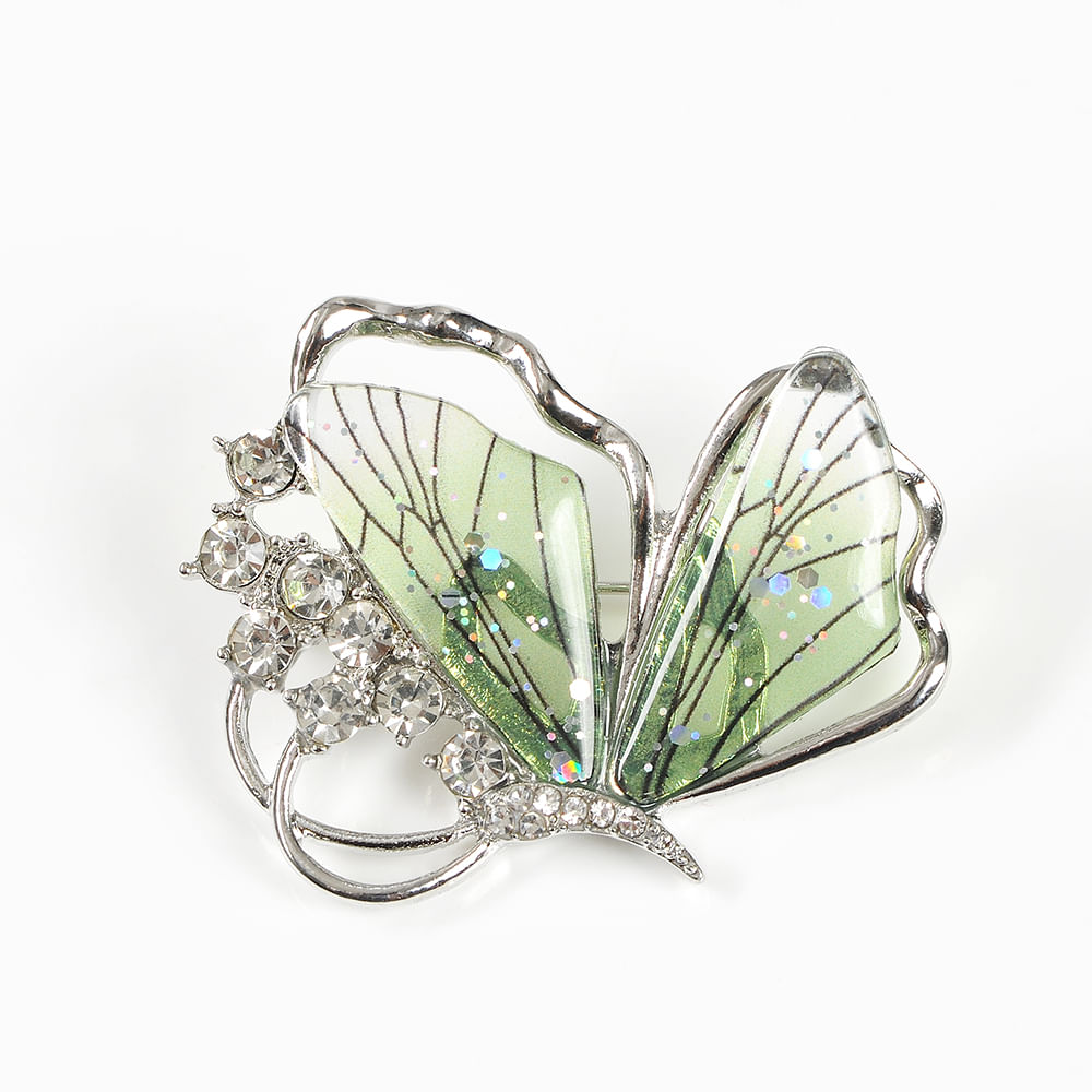 Brosa martisor fluture argintiu cu aripi verzi - 3 | YEO