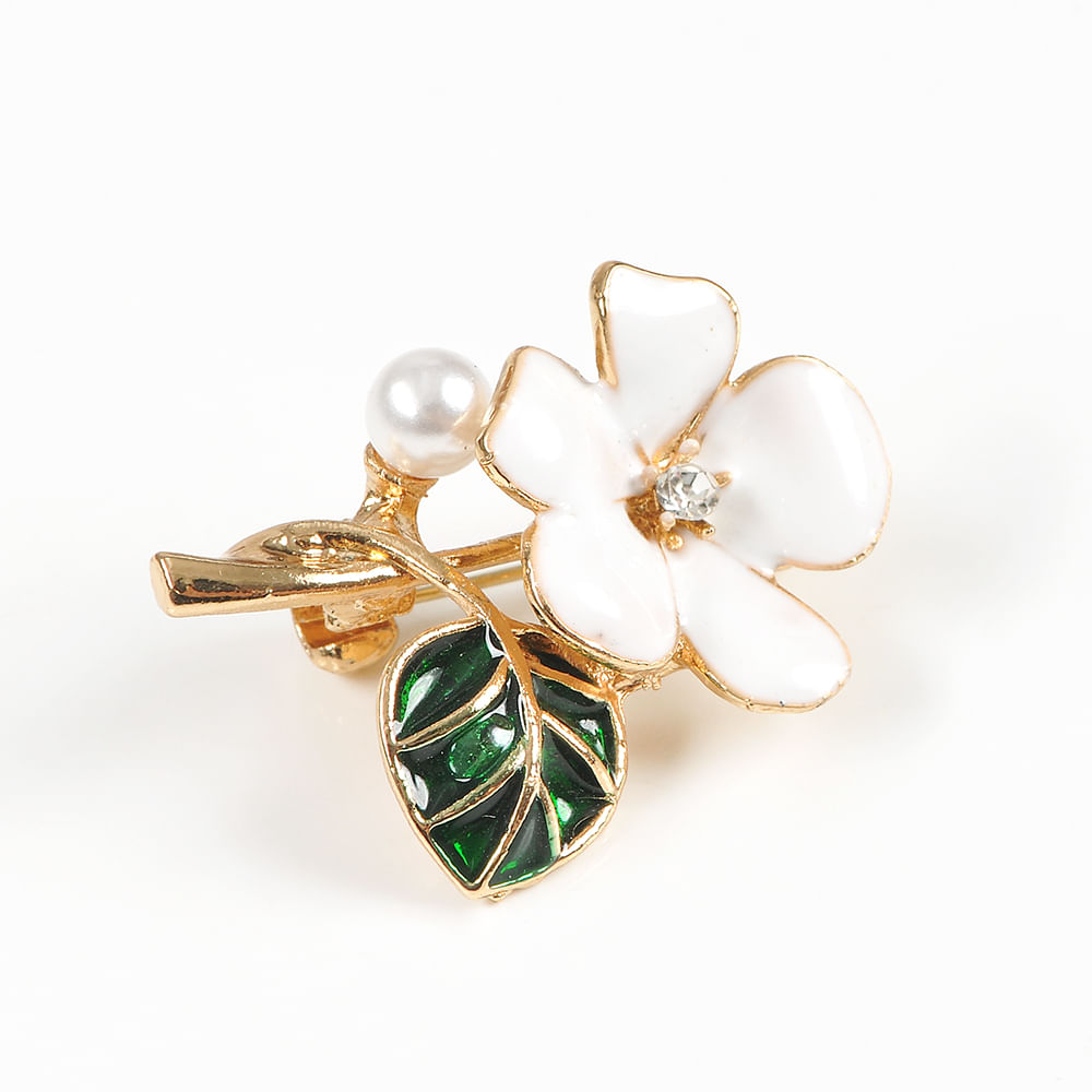 Brosa martisor floare alba cu frunza verde - 3 | YEO