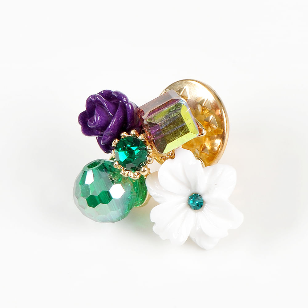 Brosa martisor floare alba cu pietre multicolore - 3 | YEO