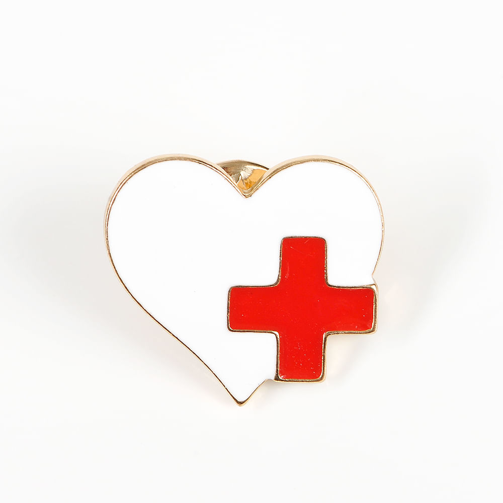 Brosa martisor inima alba cu cruce rosie - 3 | YEO