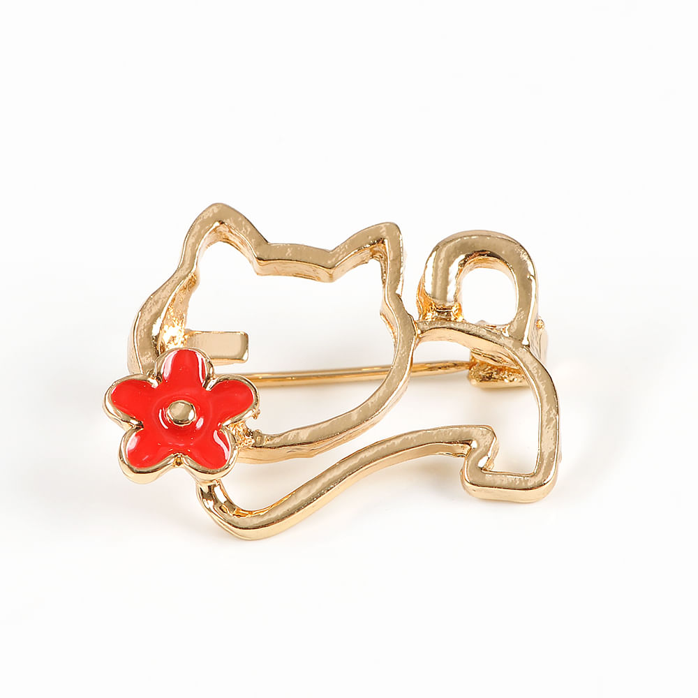 Brosa martisor pisica aurie cu floare