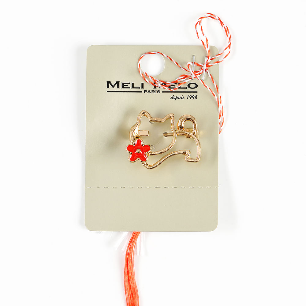 Brosa martisor pisica aurie cu floare - 1 | YEO