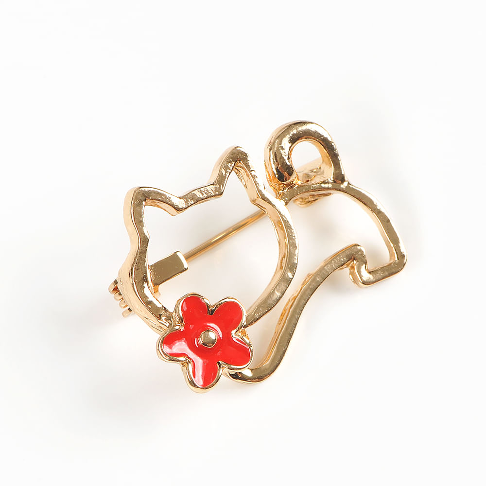 Brosa martisor pisica aurie cu floare - 2 | YEO