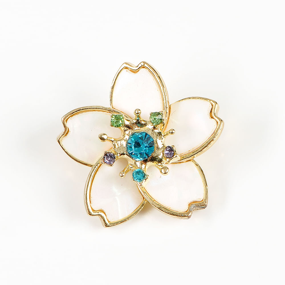 Brosa martisor floare alba cu pietre bleu
