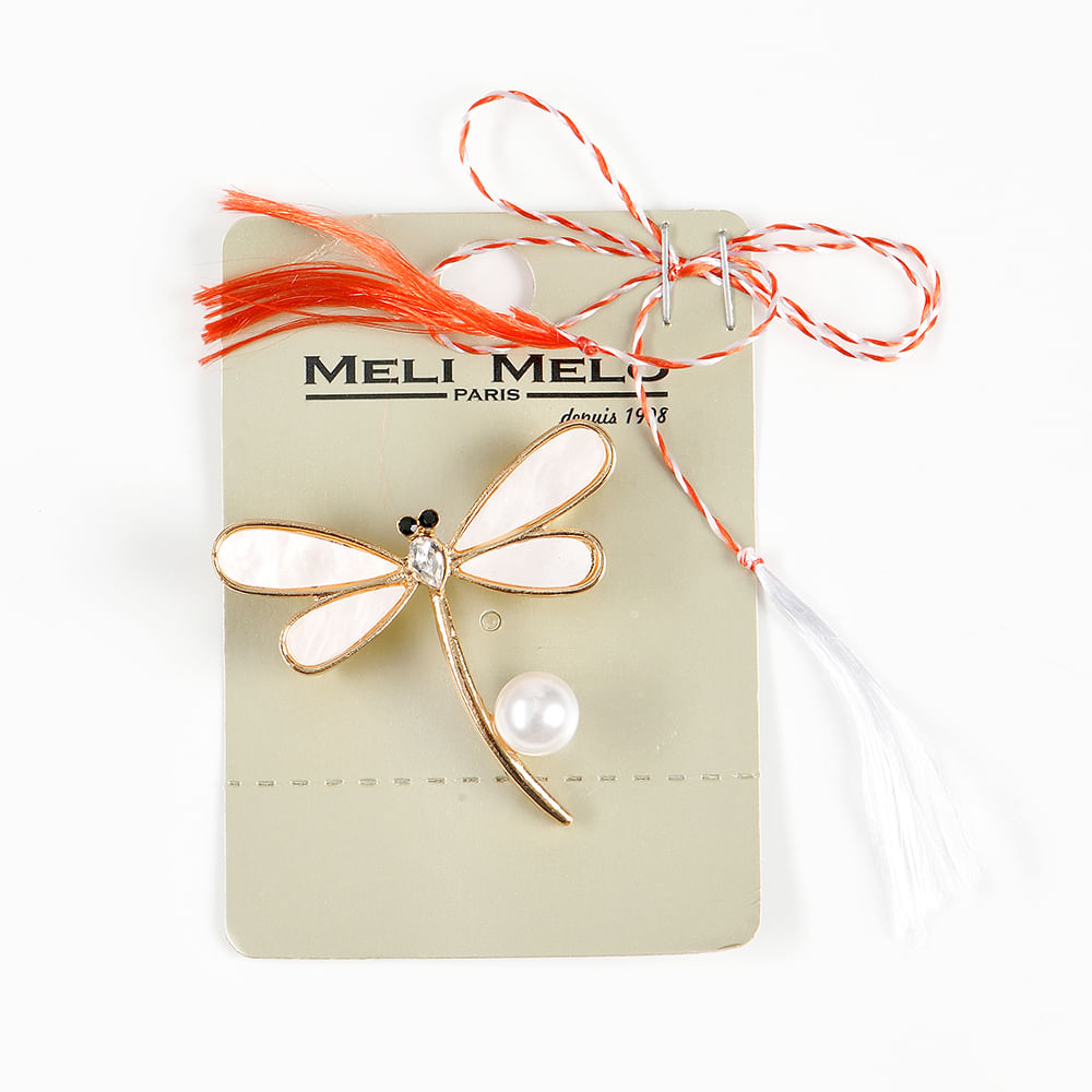 Brosa martisor libelula aurie cu aripi albe - 1 | YEO