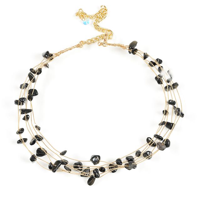 Colier auriu cu pietre negre neregulate