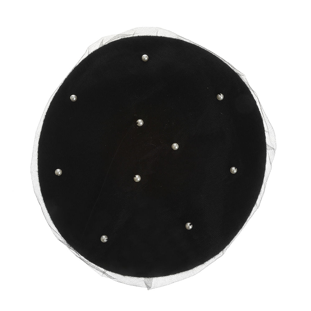 Bereta neagra din lana cu perle - 1 | YEO