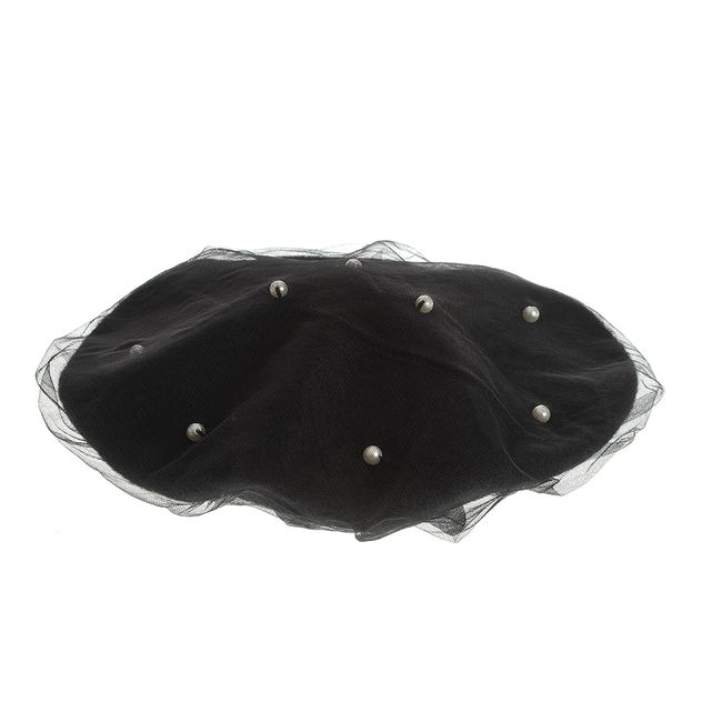 Bereta neagra din lana cu perle