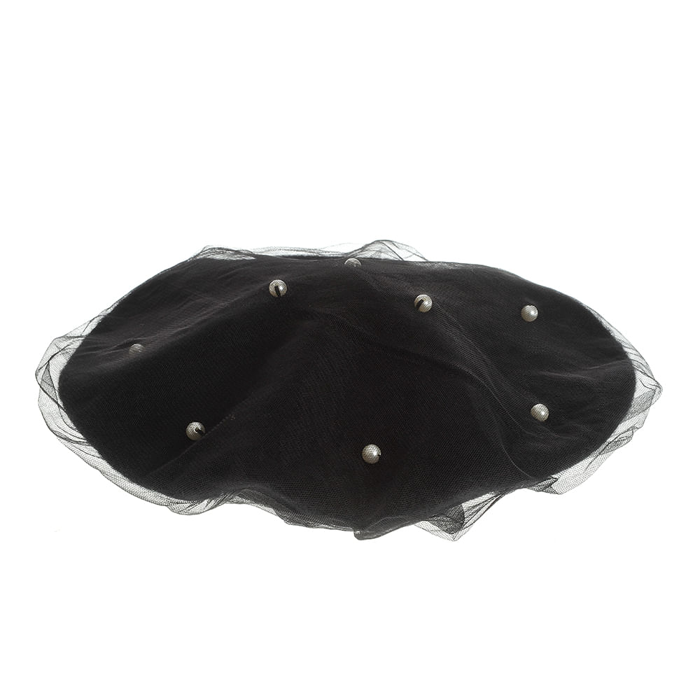 Bereta neagra din lana cu perle - 2 | YEO