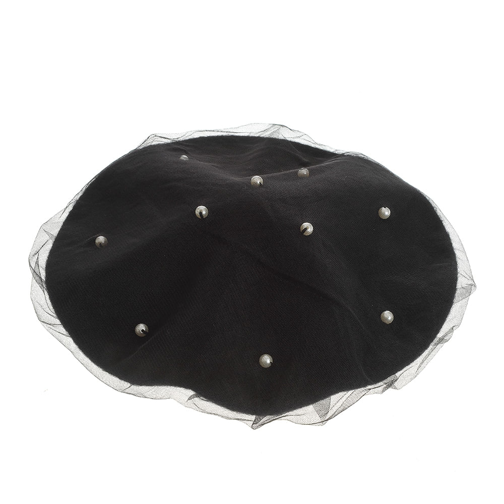 Bereta neagra din lana cu perle - 3 | YEO