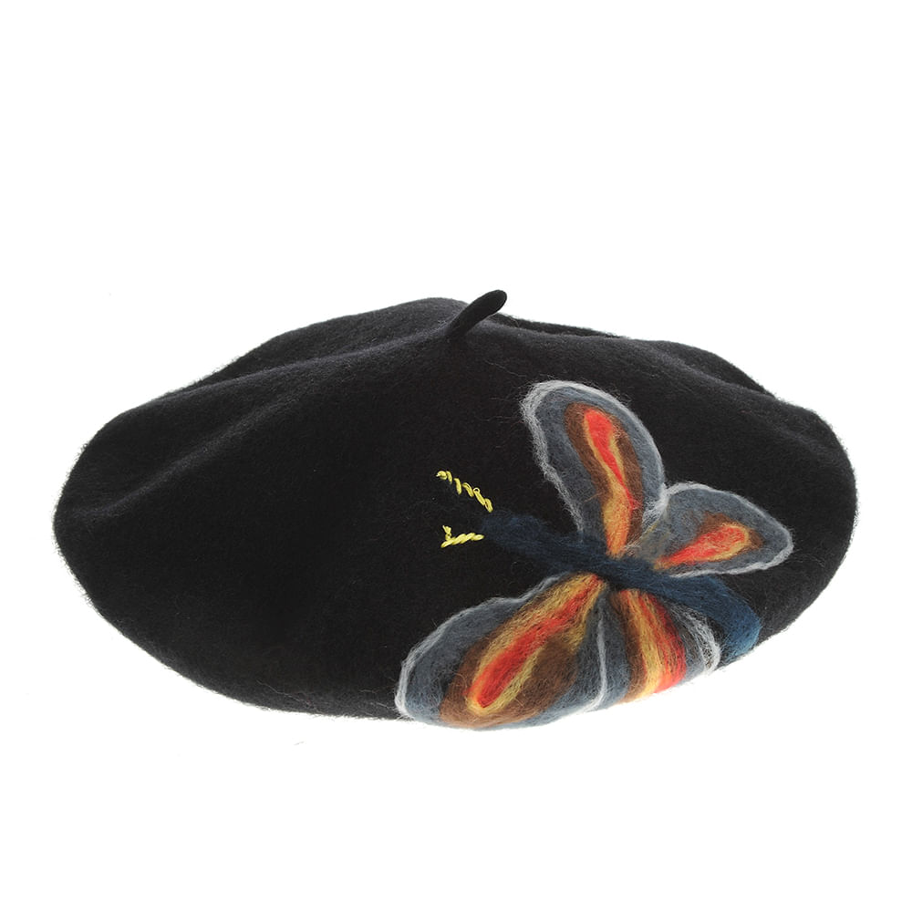 Bereta neagra din lana cu fluturas - 1 | YEO