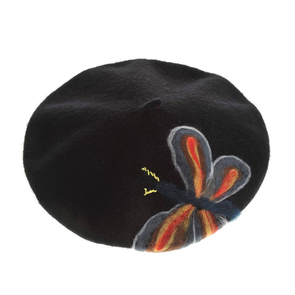 Bereta neagra din lana cu fluturas - 3 | YEO