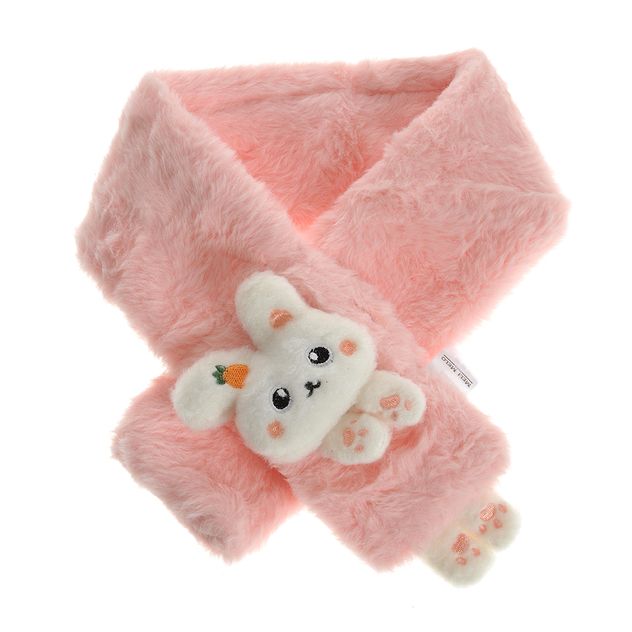Fular pufos roz pentru copii cu iepuras