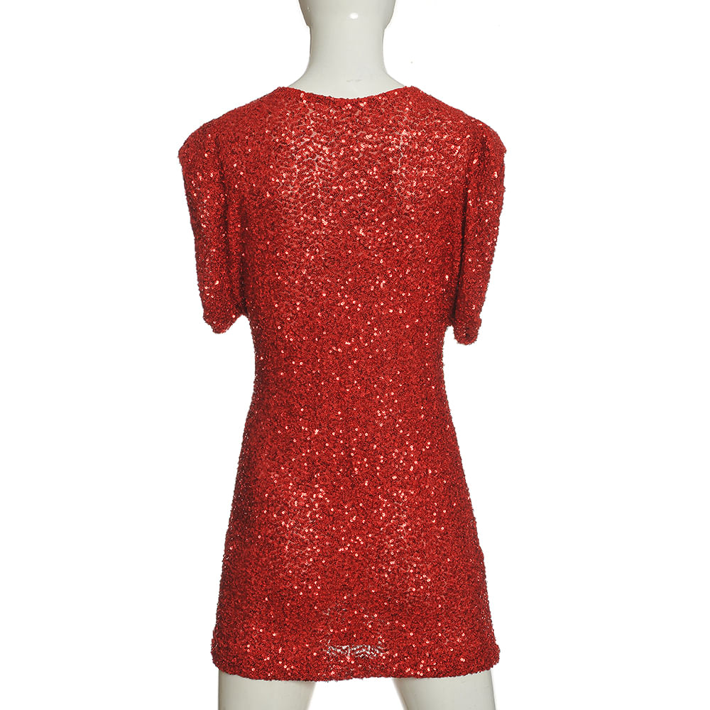 Rochie rosie cu paiete - 2 | YEO