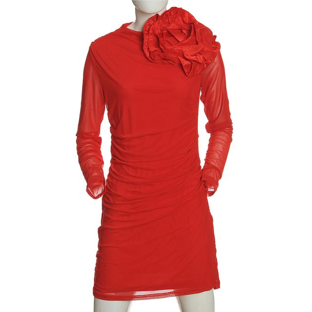 Rochie rosie din plasa cu trandafir