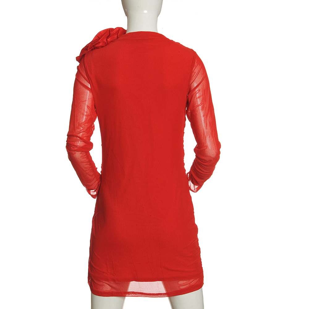 Rochie rosie din plasa cu trandafir - 2 | YEO