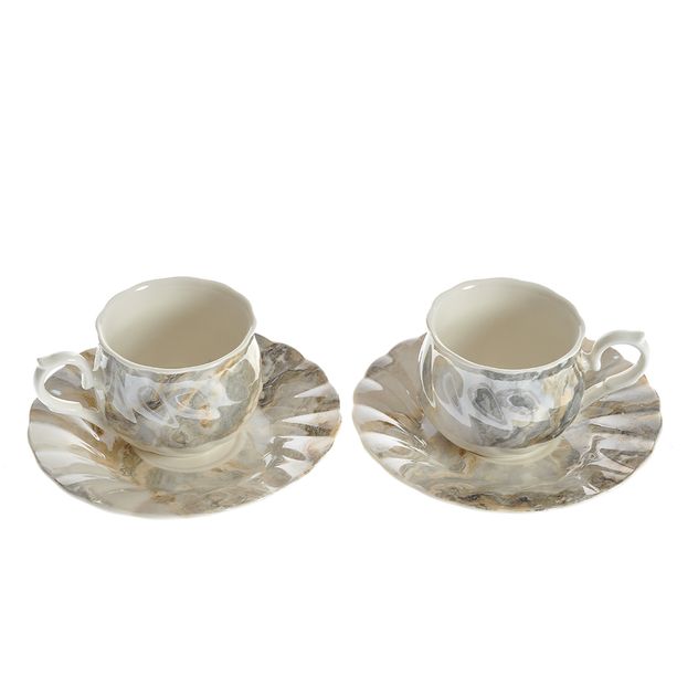 Set 2 cesti cu design marmorat si farfurii asortate