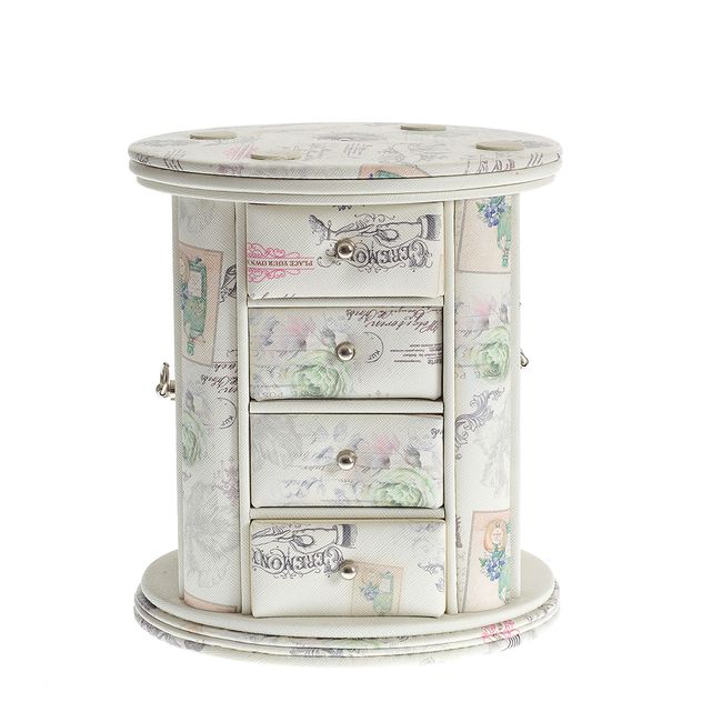 Cutie de bijuterii rotativa cu sertare si imprimeu vintage