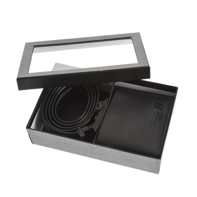 Set cadou pentru barbati cu portofel si curea neagra