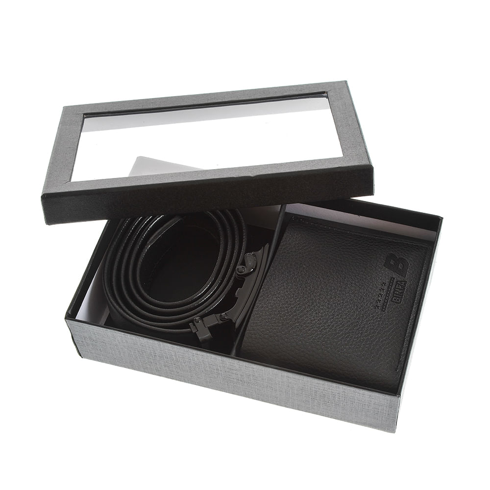 Set cadou pentru barbati cu portofel si curea neagra - 1 | YEO