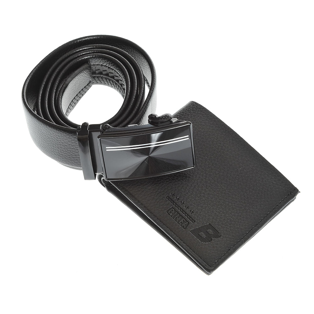 Set cadou pentru barbati cu portofel si curea neagra - 2 | YEO