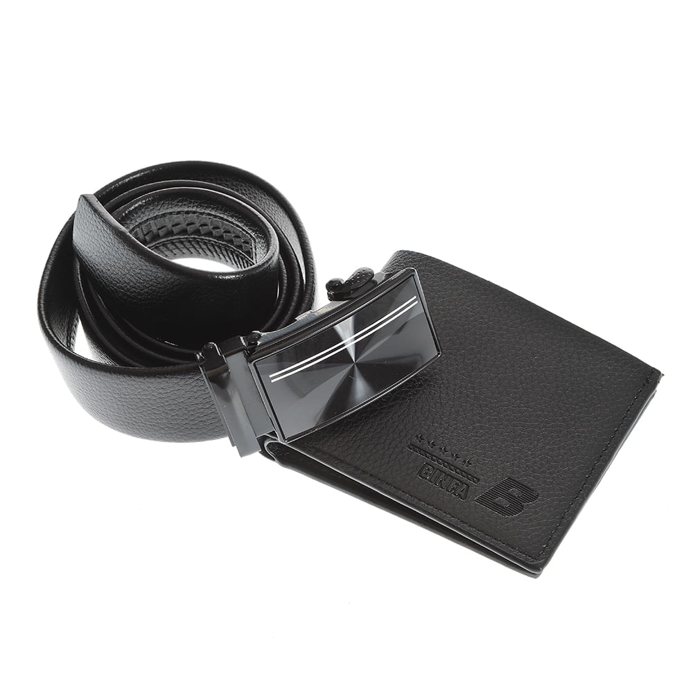 Set cadou pentru barbati cu portofel si curea neagra - 3 | YEO