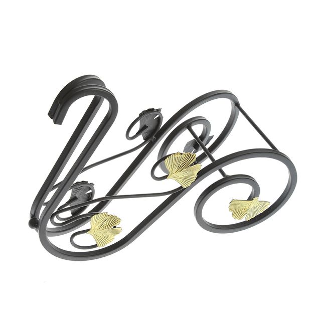 Suport sticle vin din metal negru cu decor frunze aurii
