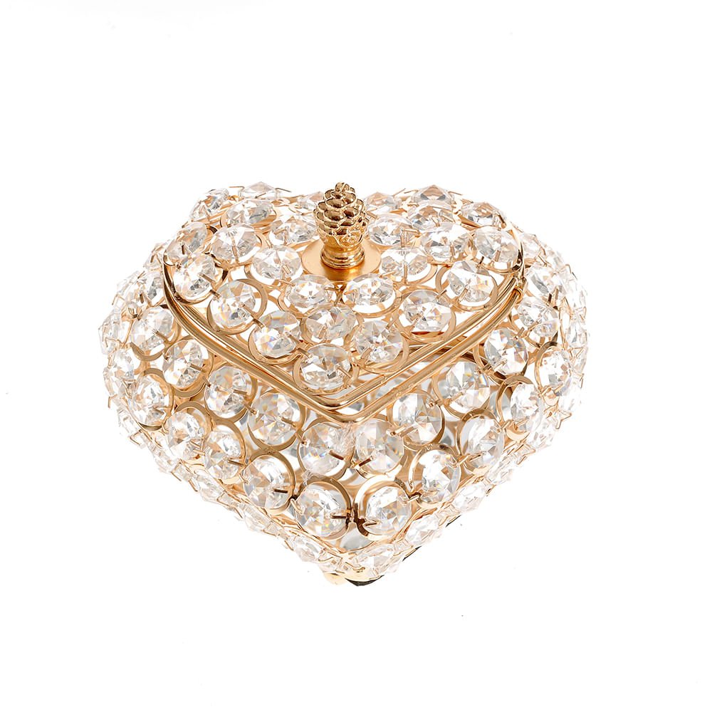 Decoratiune cutie aurie cu perle forma inima 17 cm