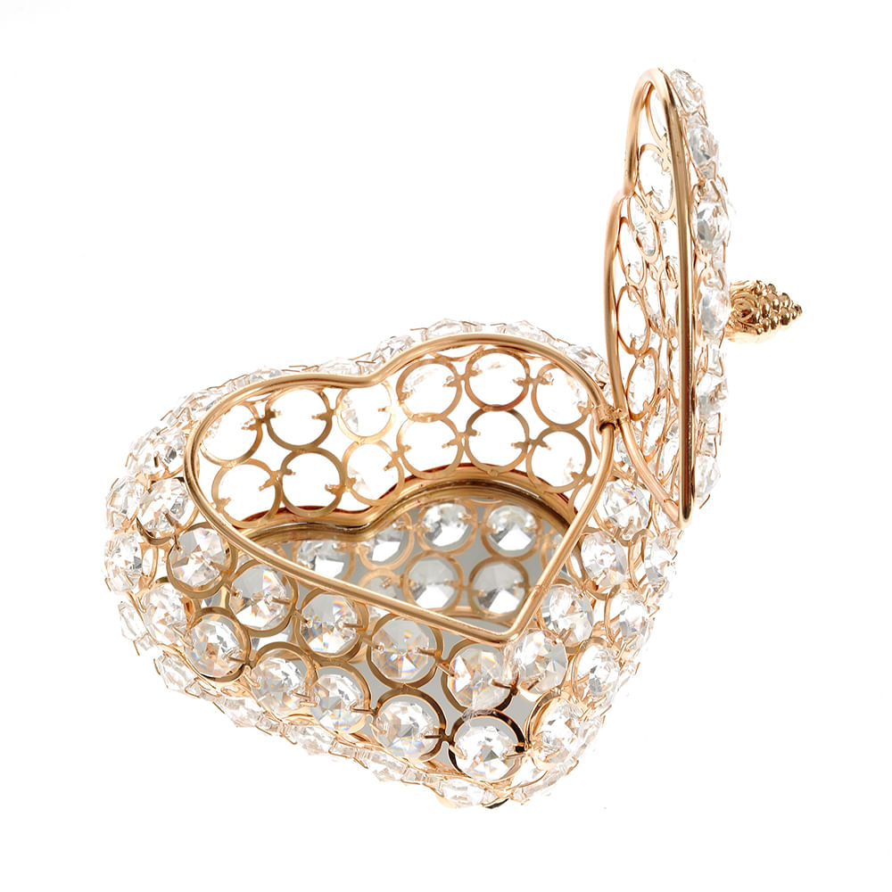 Decoratiune cutie aurie cu perle forma inima 17 cm - 1 | YEO
