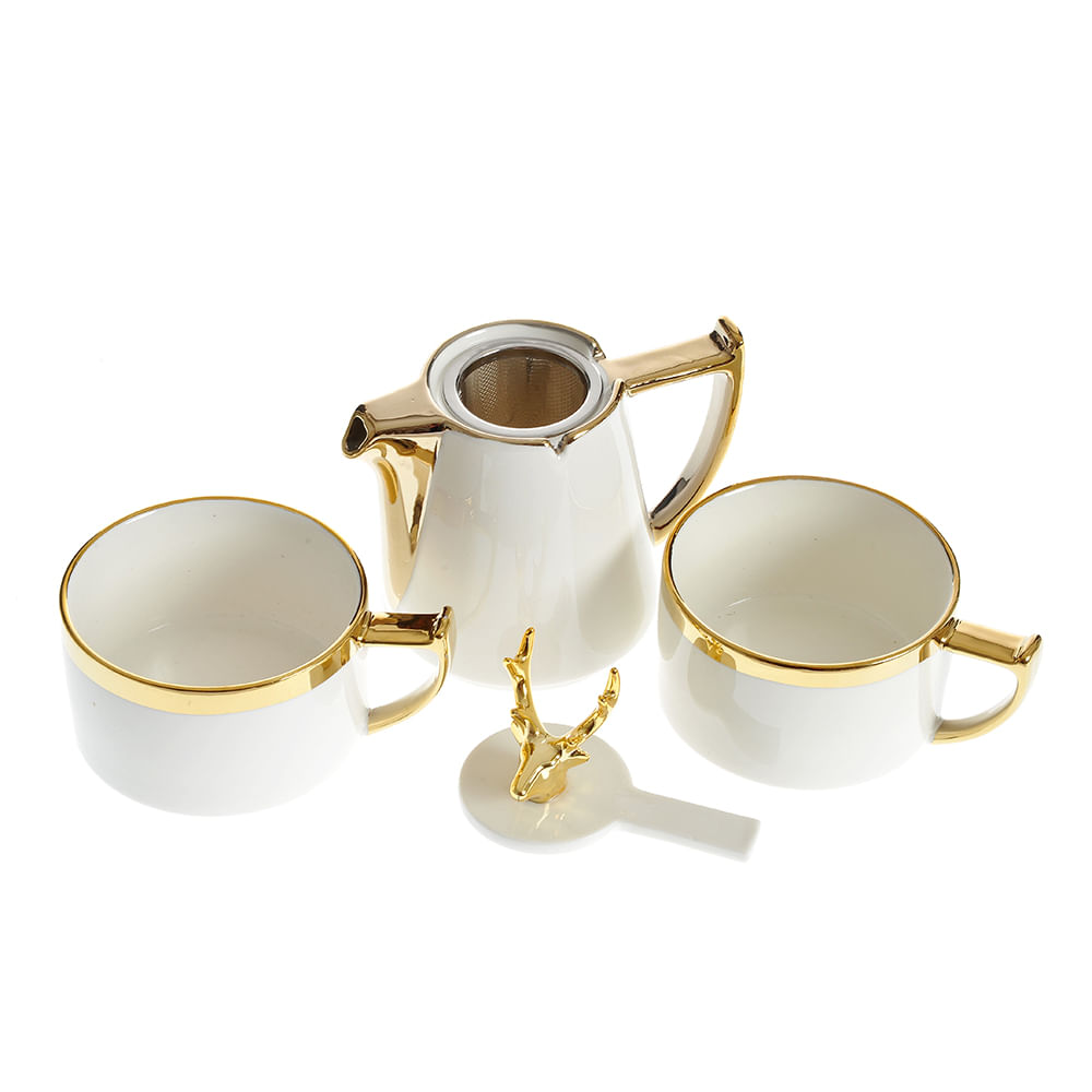 Set ceainic alb 420 ml cu doua cesti 220 ml