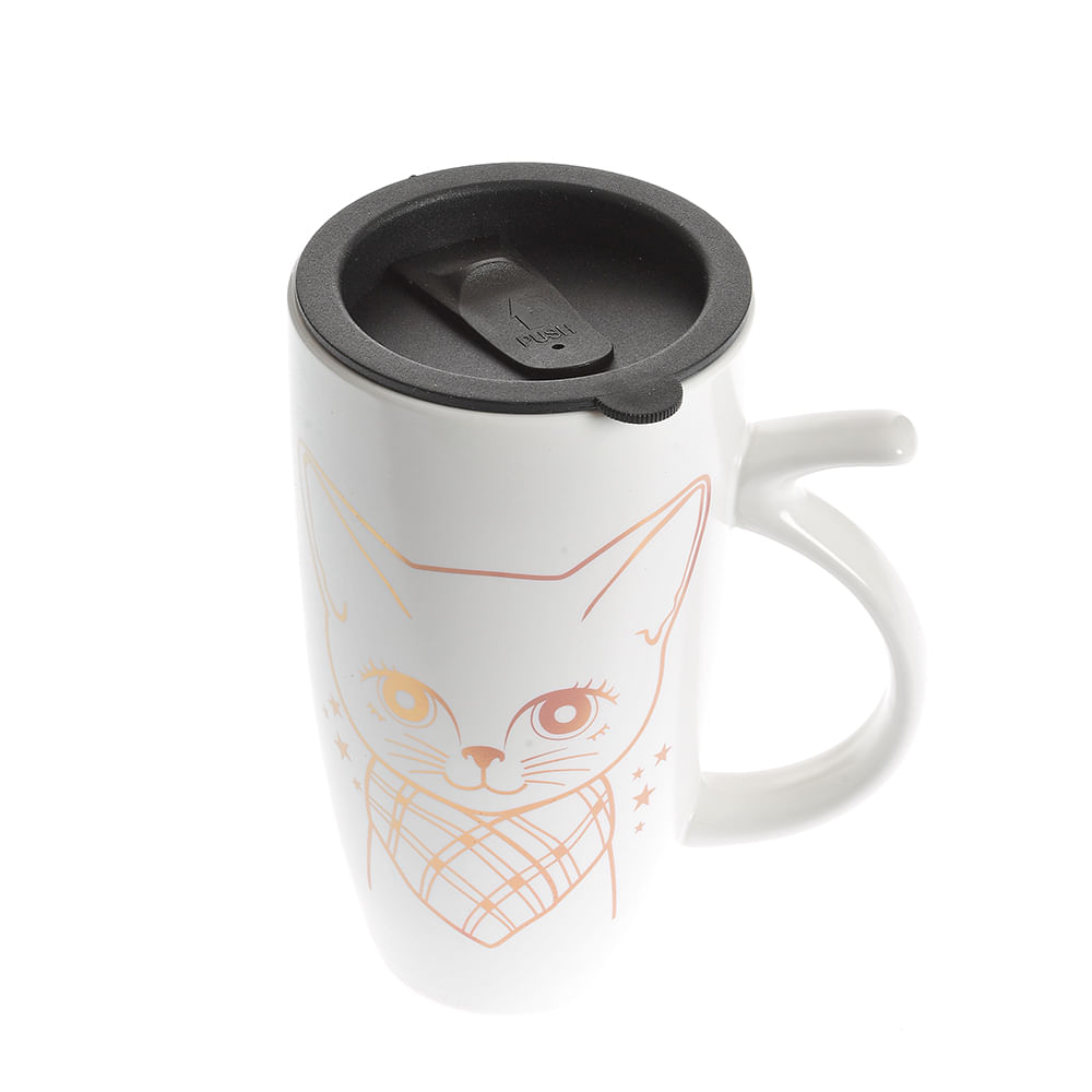 Cana cu capac 580 ml imprimeu pisica - 1 | YEO