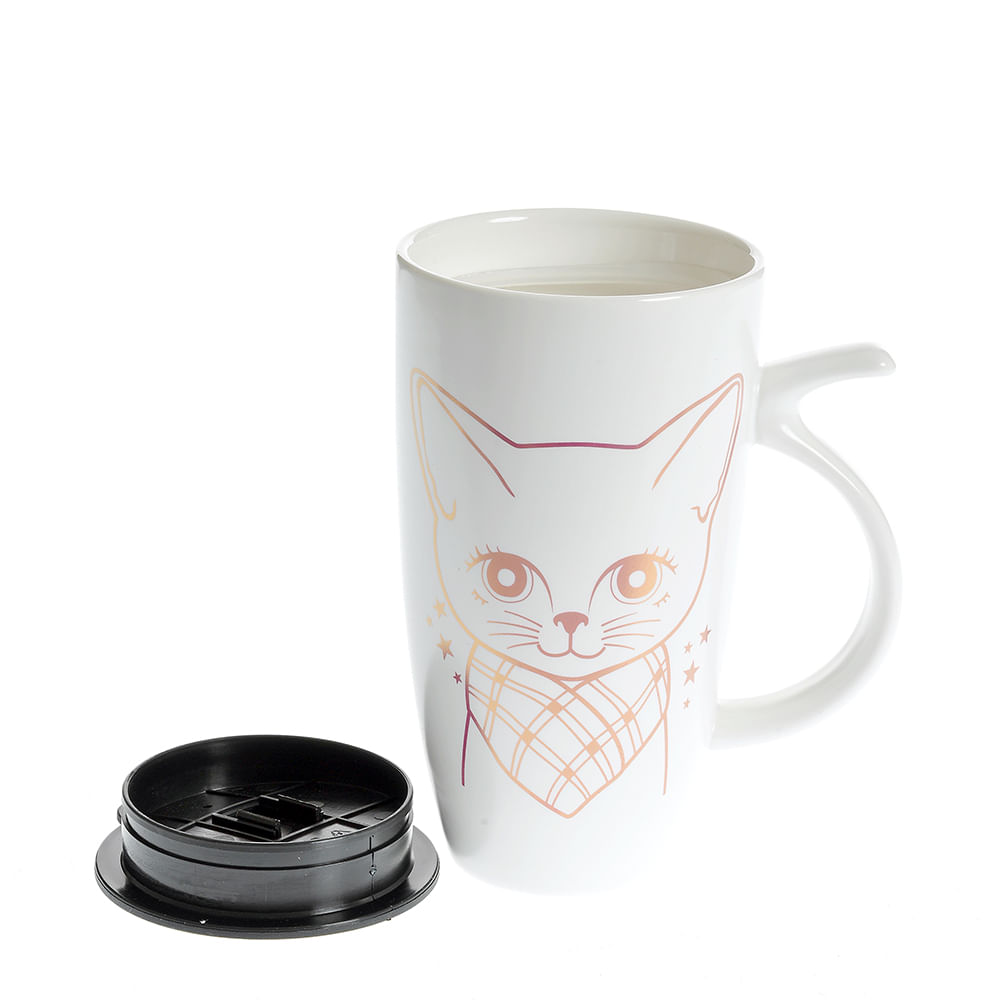 Cana cu capac 580 ml imprimeu pisica - 2 | YEO