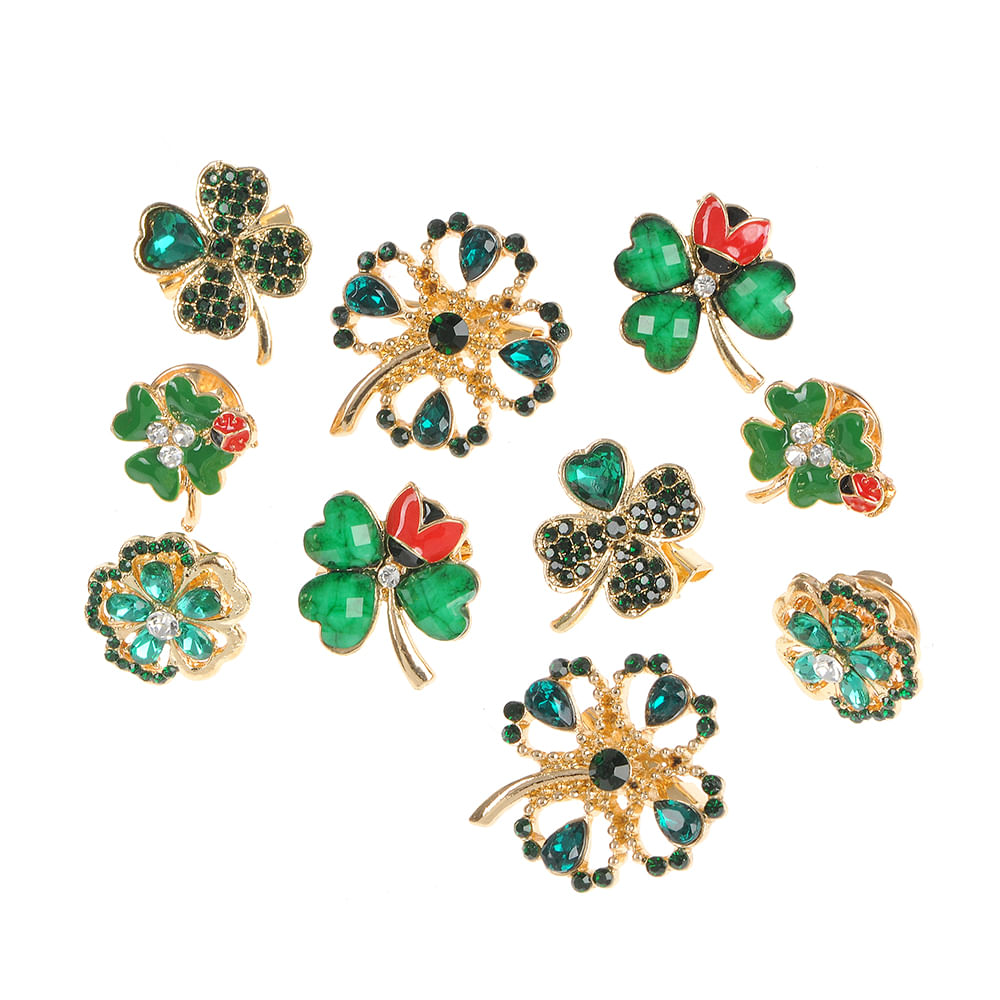 Set 10 brose martisor trifoi cu pietre verzi - 3 | YEO