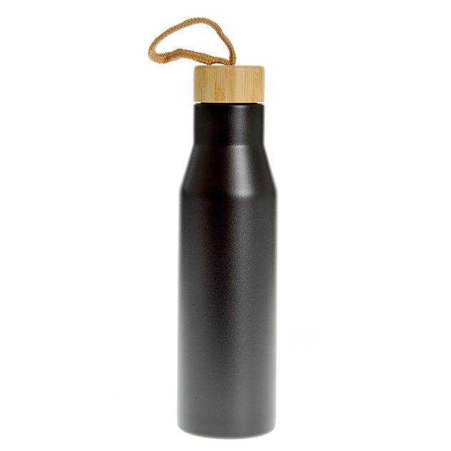 Termos negru cu capac bambus 500 ml
