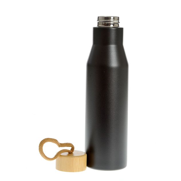 Termos negru cu capac bambus 500 ml