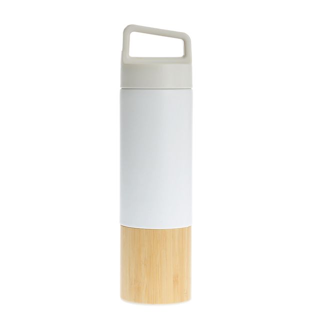 Termos alb cu baza din bambus si capac cu maner 600 ml