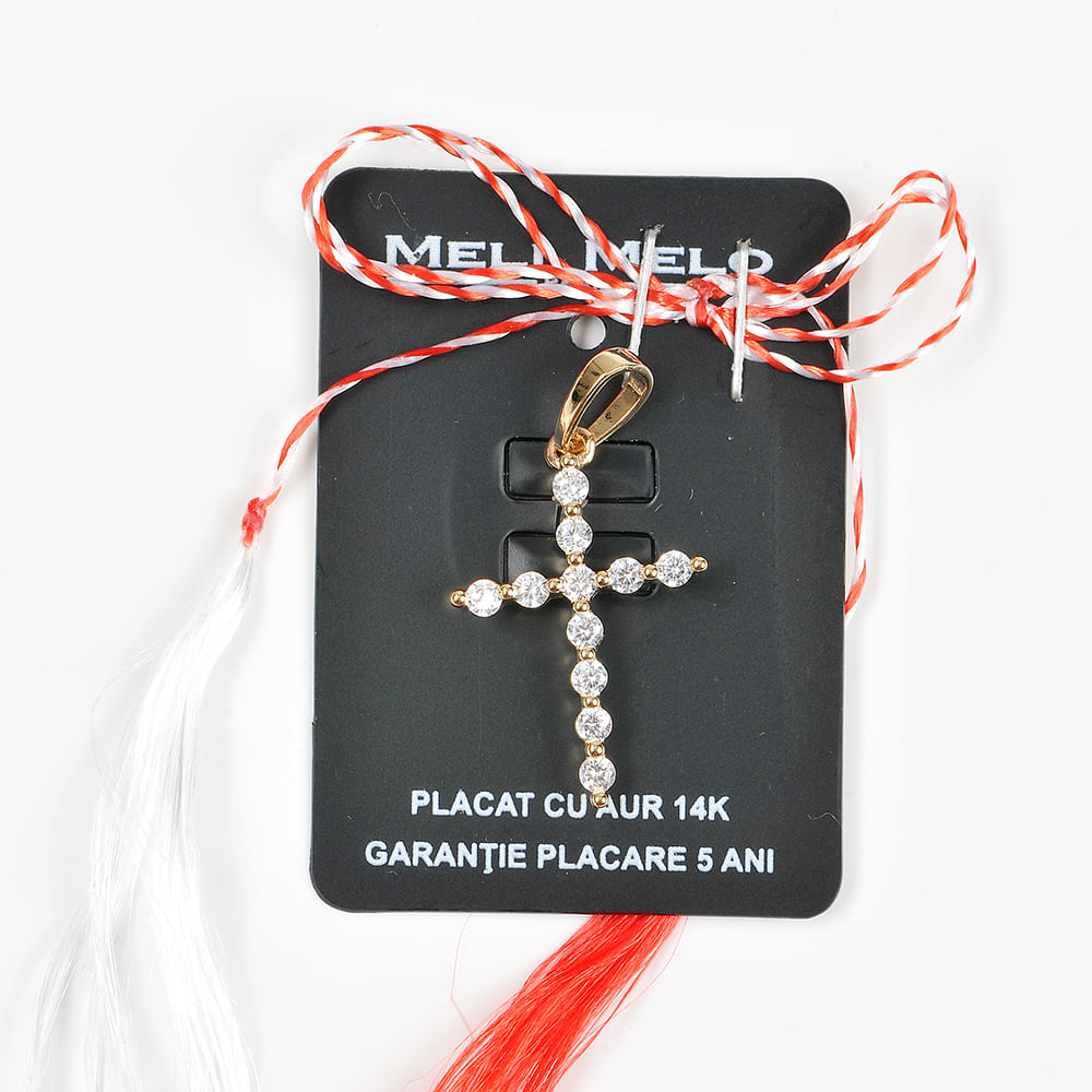Pandantiv placat cu aur 14 k cruce cu pietre zirconice - 2 | YEO