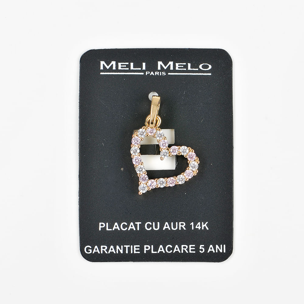 Pandantiv placat cu aur 14 k inima cu pietre roz - 2 | YEO