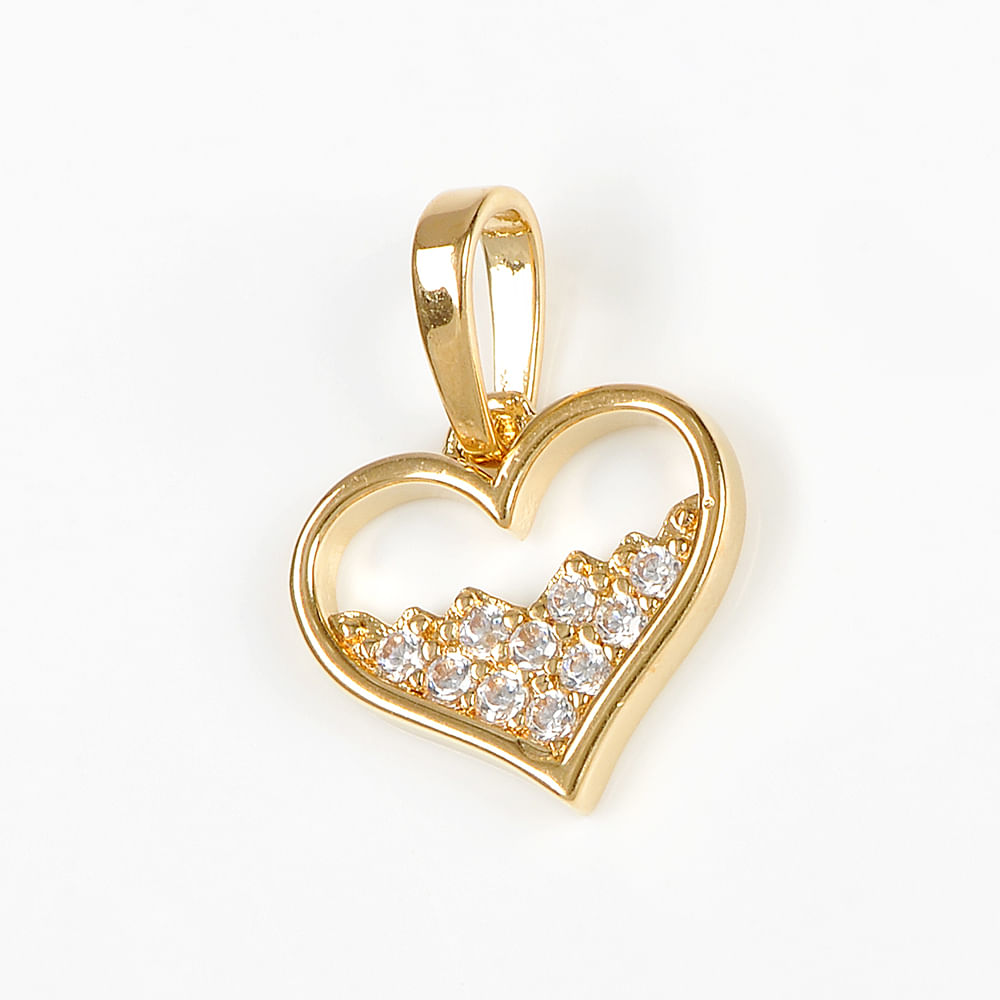 Panadantiv placat cu aur 14 k inima cu pietre zirconice albe