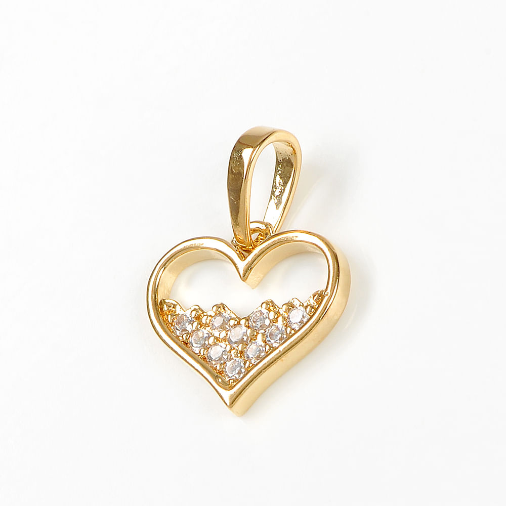Panadantiv placat cu aur 14 k inima cu pietre zirconice albe - 1 | YEO