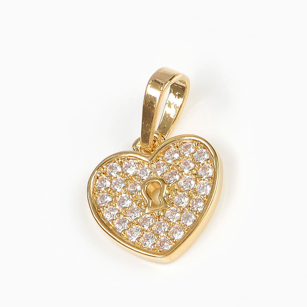 Pandantiv placat cu aur 14 k inima cu pietre zirconice - 1 | YEO