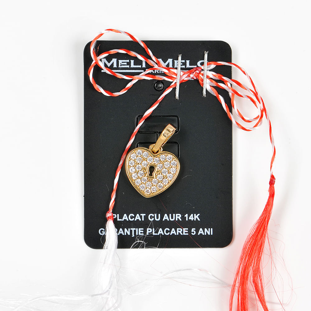 Pandantiv placat cu aur 14 k inima cu pietre zirconice - 3 | YEO
